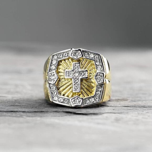 New stainless steel crystal cross ring size 12 - Picture 2 of 2